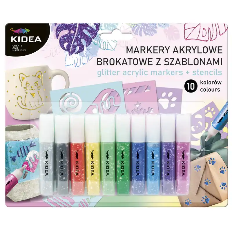 Bestseller Markery akrylowe brokatowe 10 kolorów KIDEA