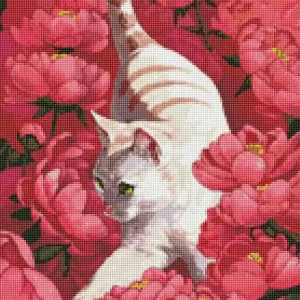 Obniżka ceny Diamentowa mozaika - Kot w piwoniach 40x50cm