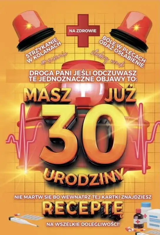 Karnet Urodzinowy z receptą 30 Darmowa dostawa