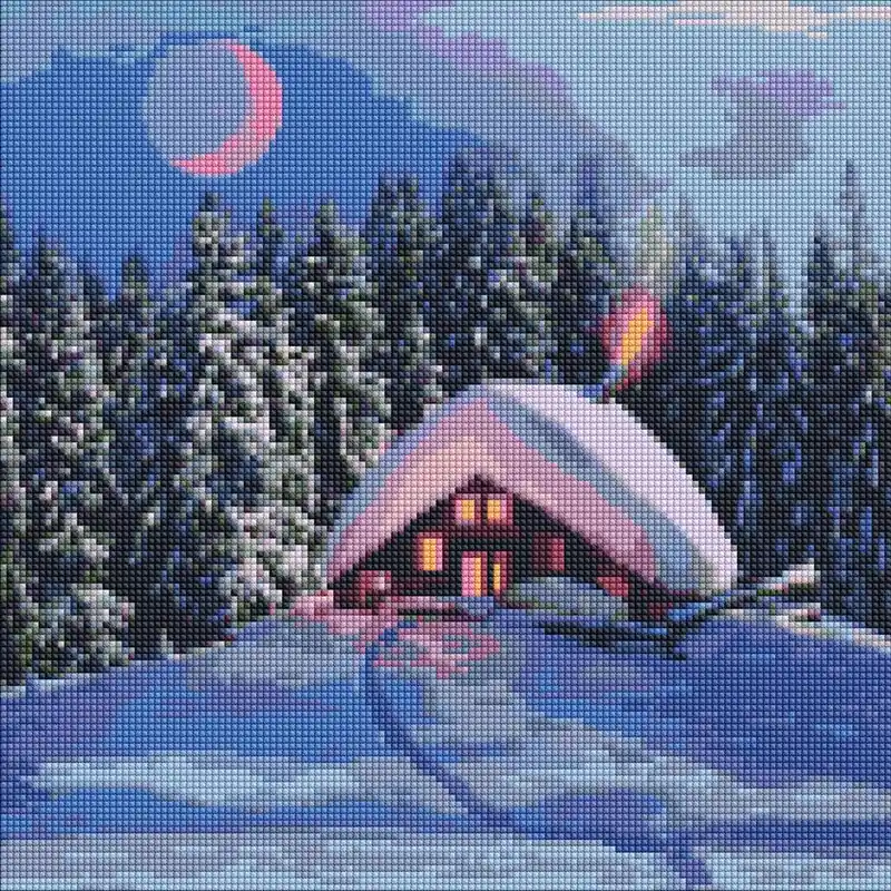 Diamentowy mozaika - Zaśnieżona chata 40x40cm Bezpieczne zakupy