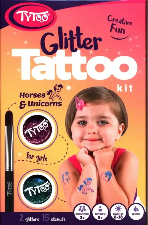 Creative Fun Brokatowe tatuaże dla dziewczynek Horses & Unicorns Dostępne od ręki
